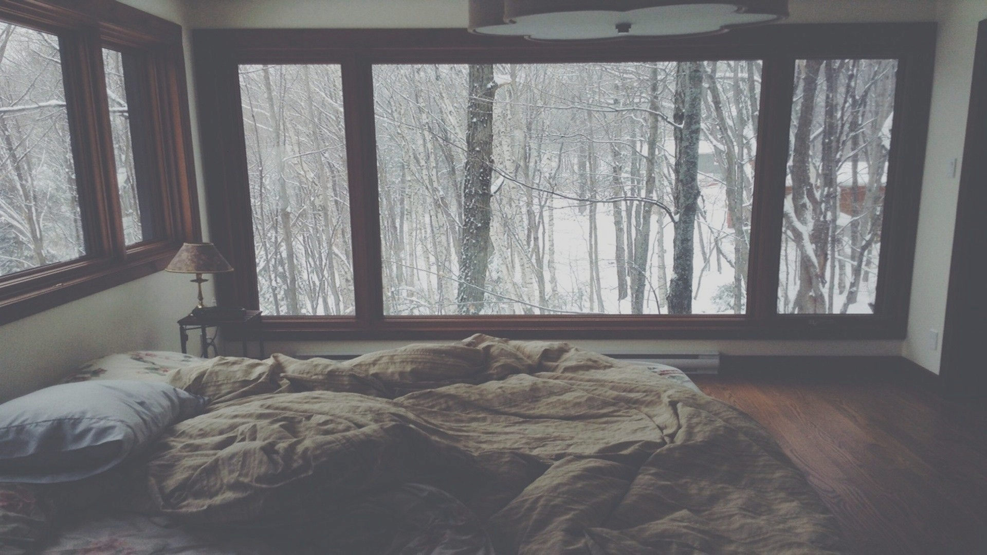 a_bed_with_a_view_of_trees_outside