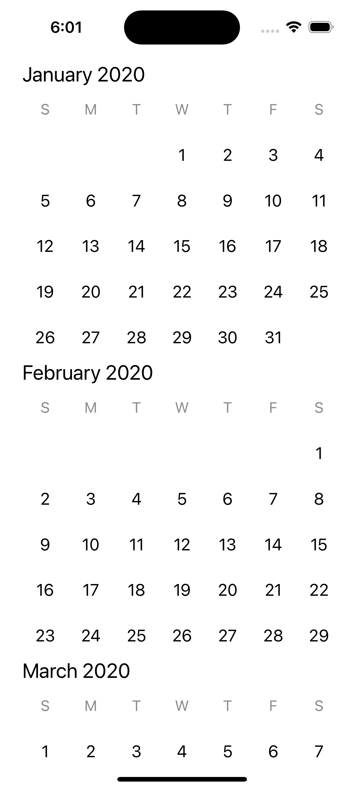 Basic Calendar Screenshot