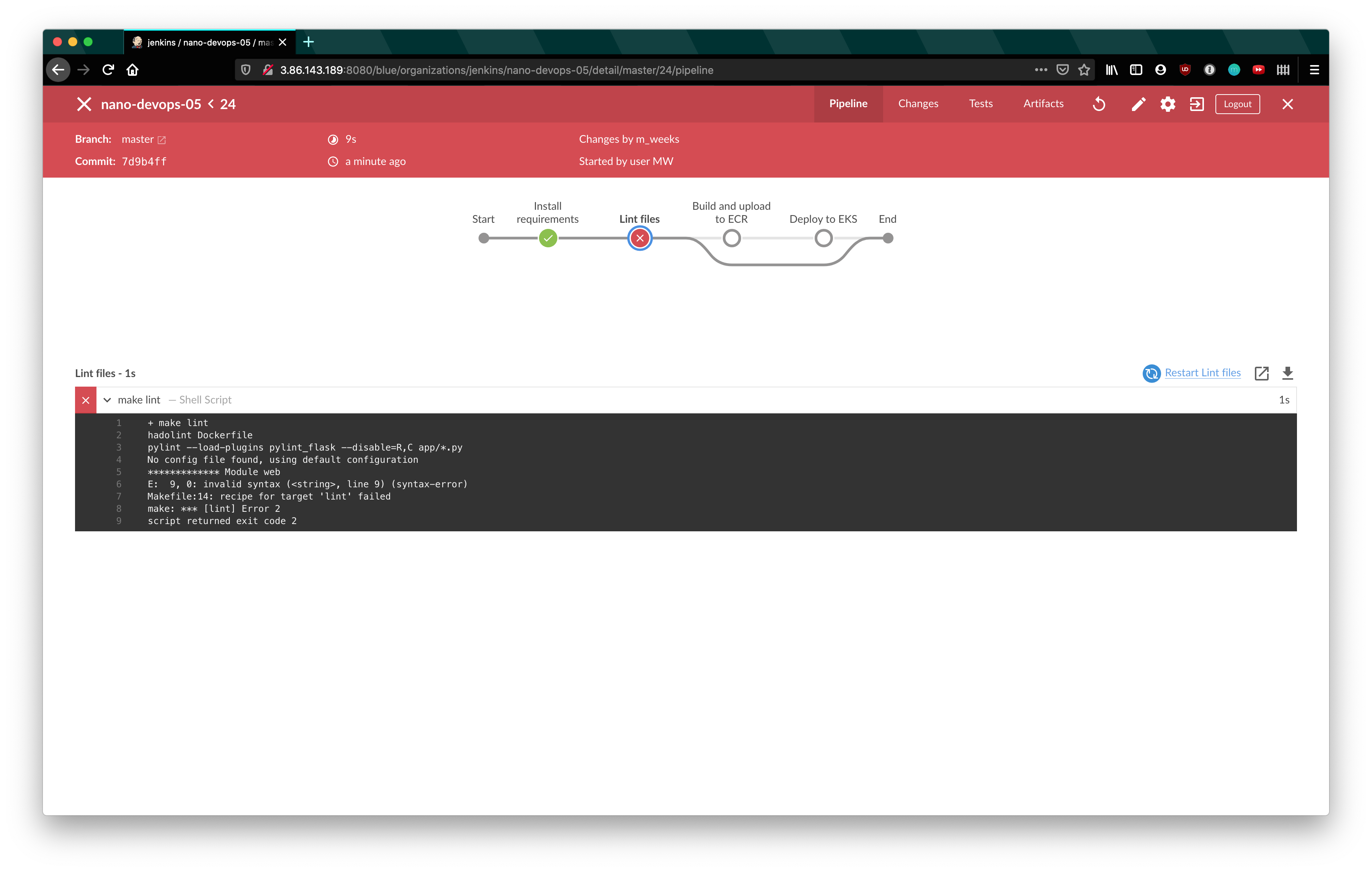 Jenkins lint failing