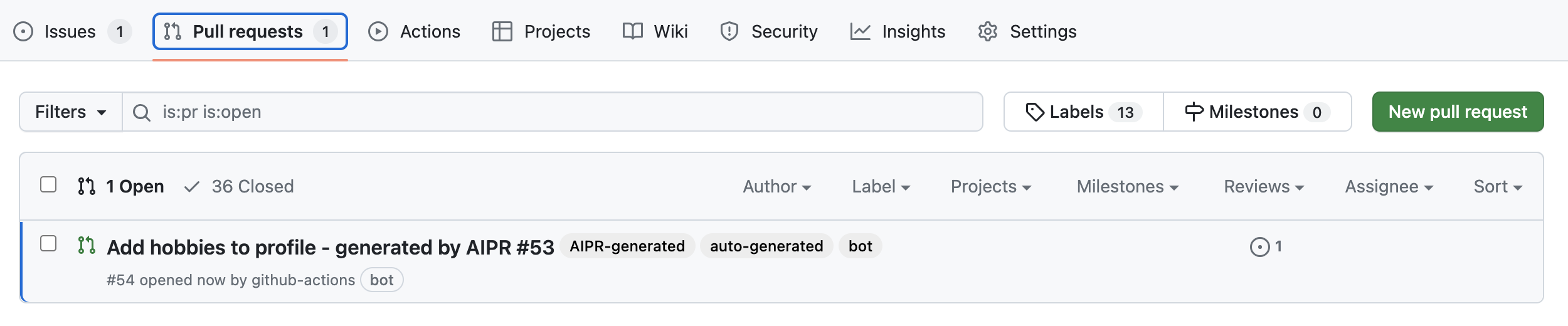 Pull request with AIPR created