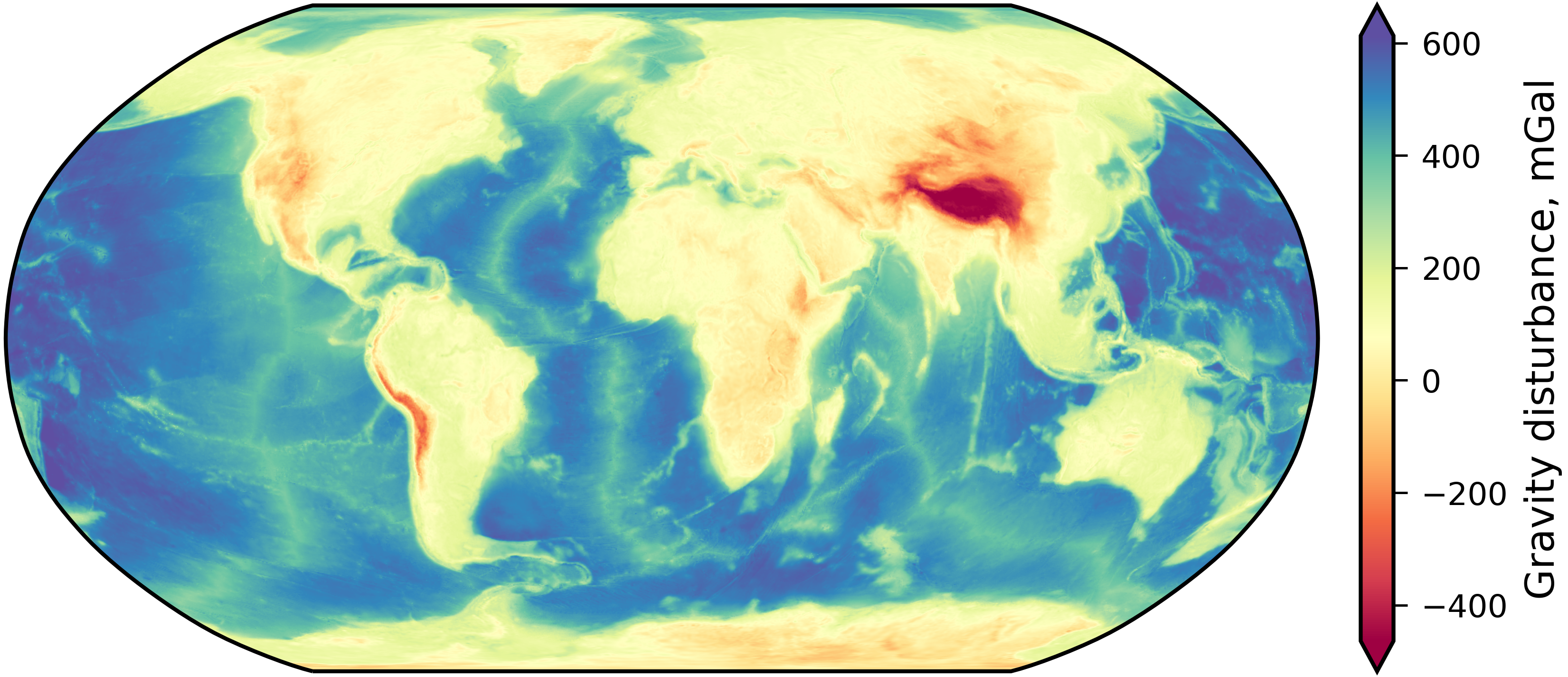 Global map of the computed topography-reduced gravity disturbance