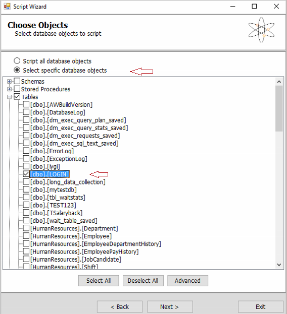 SQL Database Migration wizard - Choose Objects