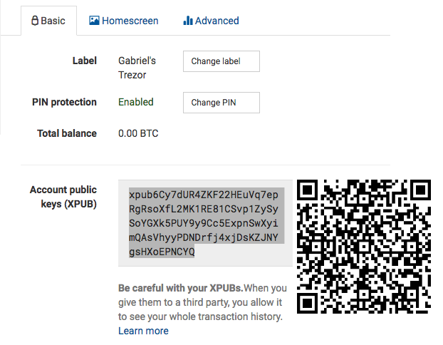 Exporting the xpub from the Trezor