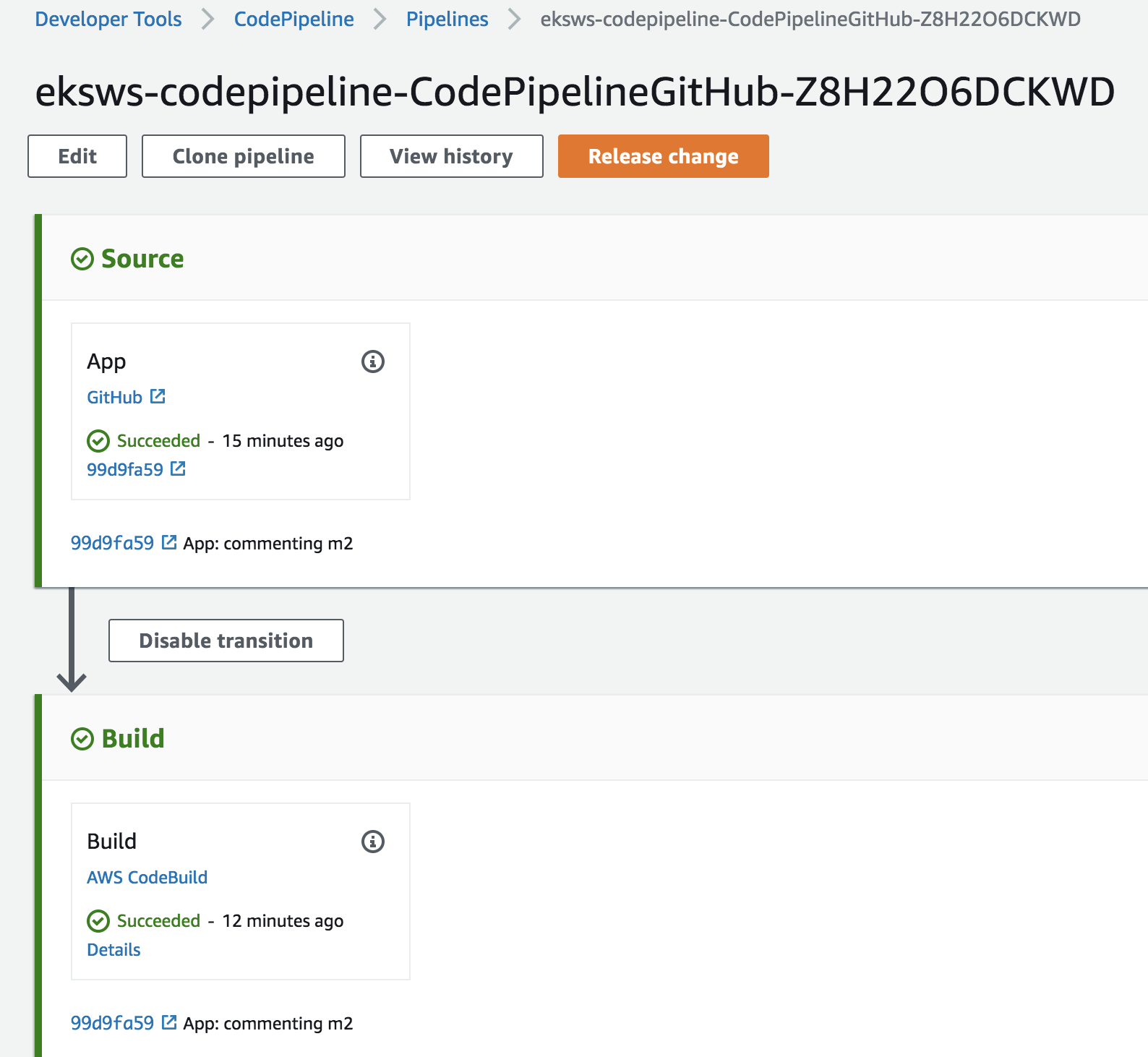 codepipeline status