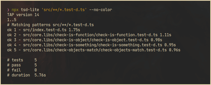 tsd-lite-cli --no-color output