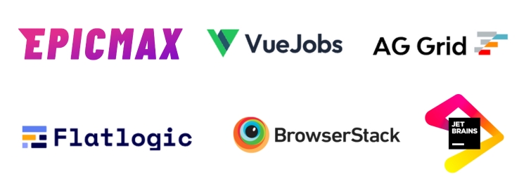 Epicmax, vuejobs, ag-grid, flatlogic, browserstack and jetbrains