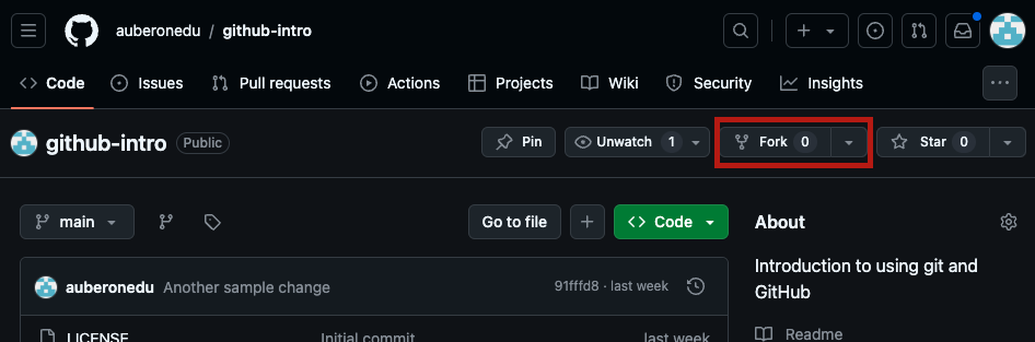 Image of the fork button on a GitHub repository