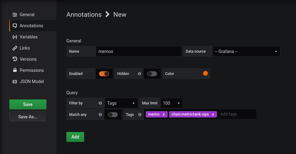 Grafana annotation query