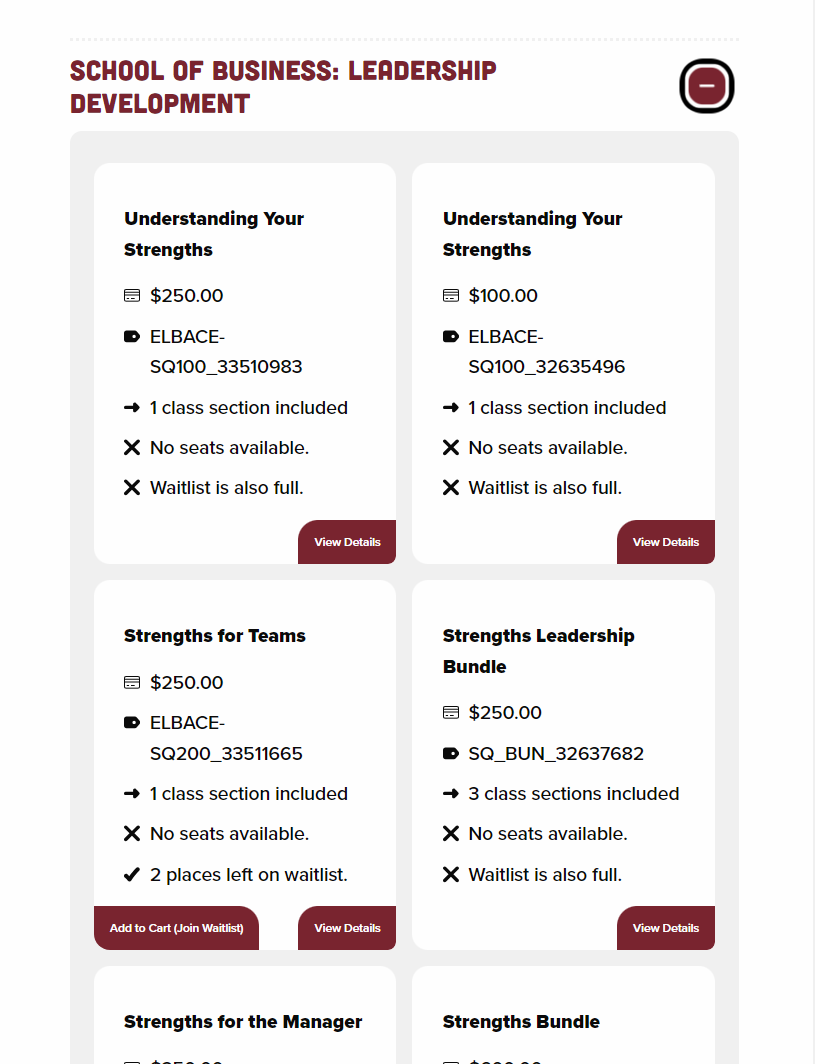 Expanded course stream accordion - program instance card grid