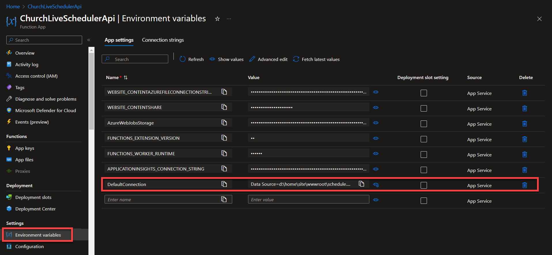 Azure Environment Variables