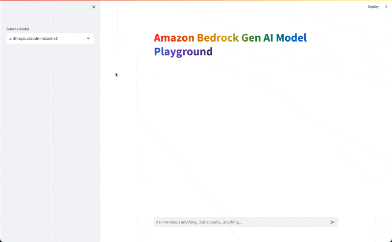 Screen Recording of Amazon Bedrock Model Playground POC