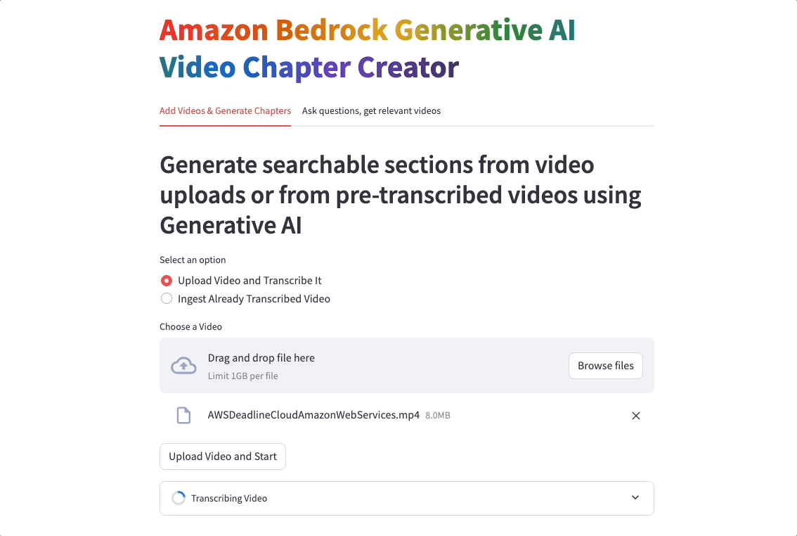 Screen Recording of Amazon Bedrock Video Chapter Creator POC