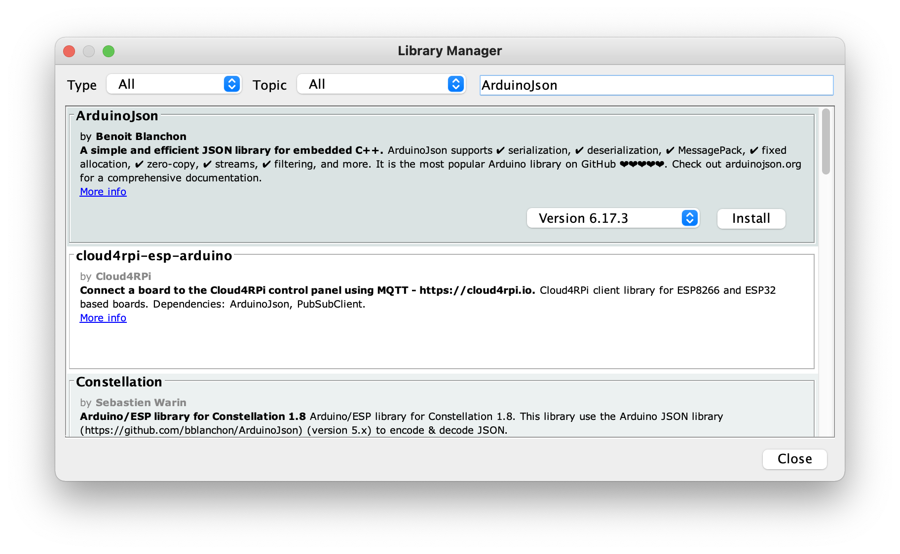 Install ArduinoJson library on Arduino IDE Library Manager