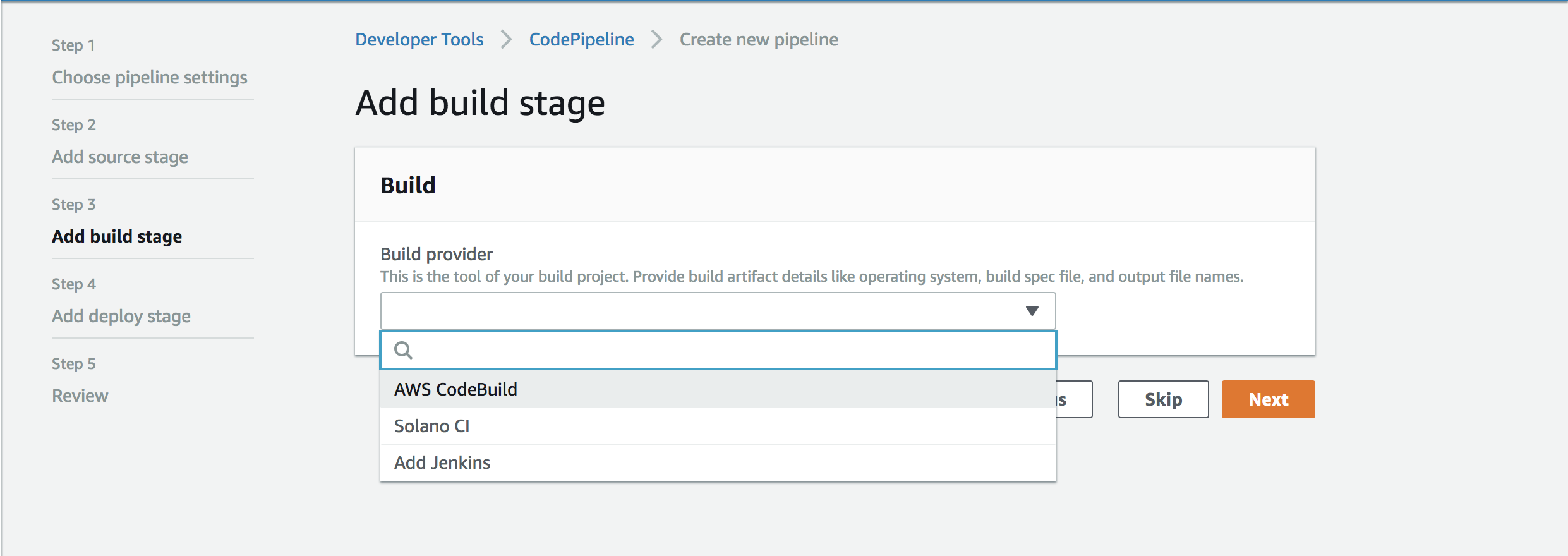 CodePipeline Build Stage