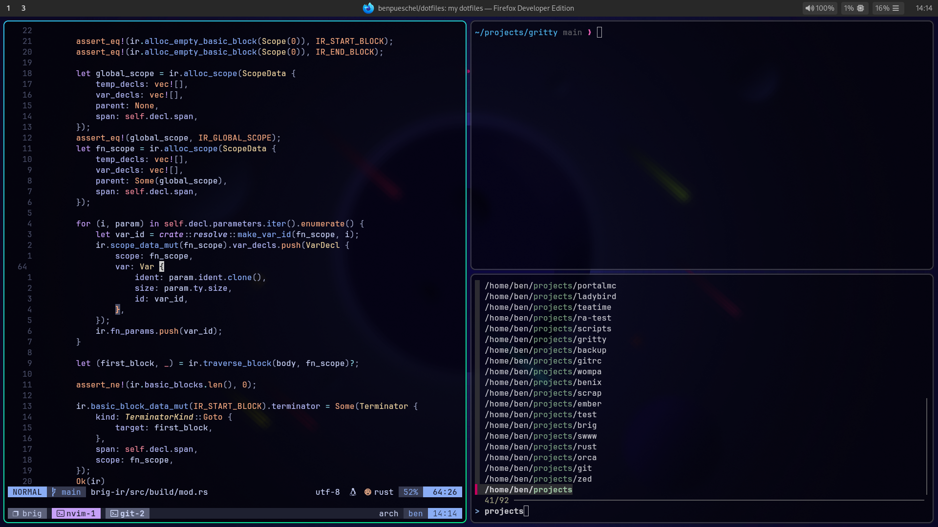 a preview Hyprland session with three terminal windows