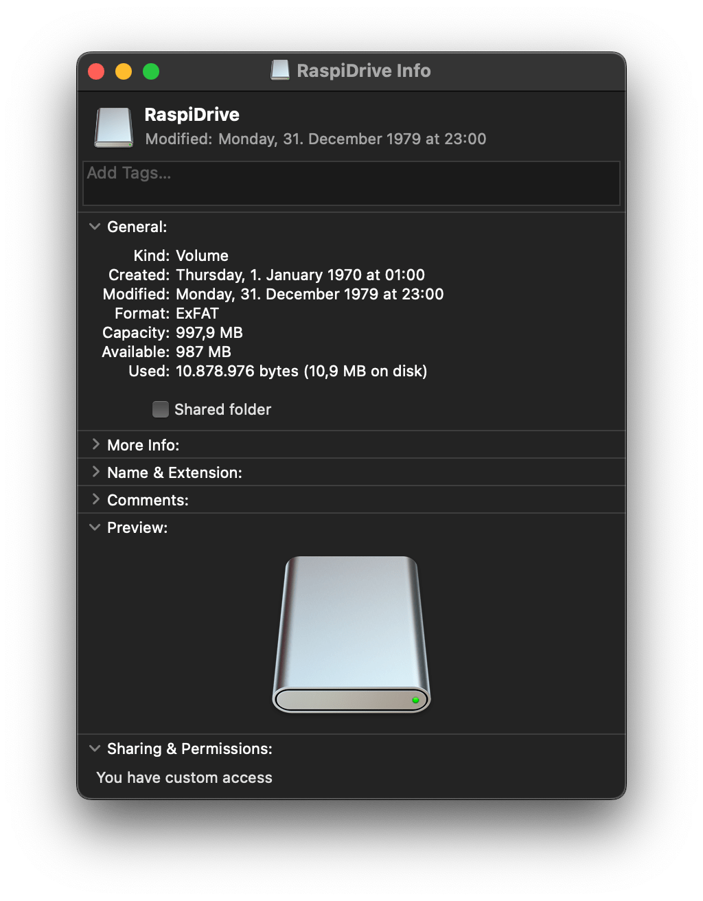 mass storage drive info