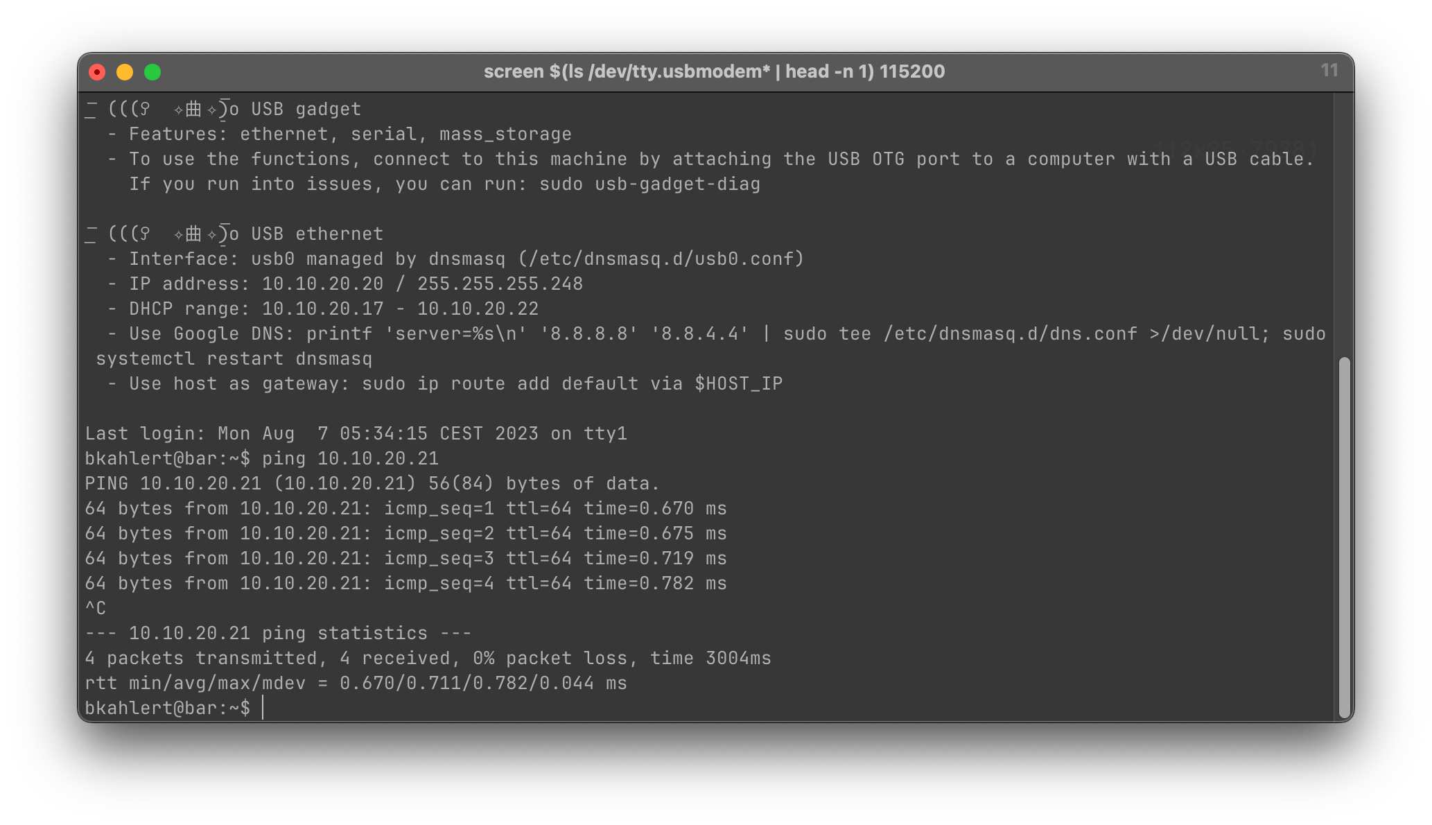 serial ping to host