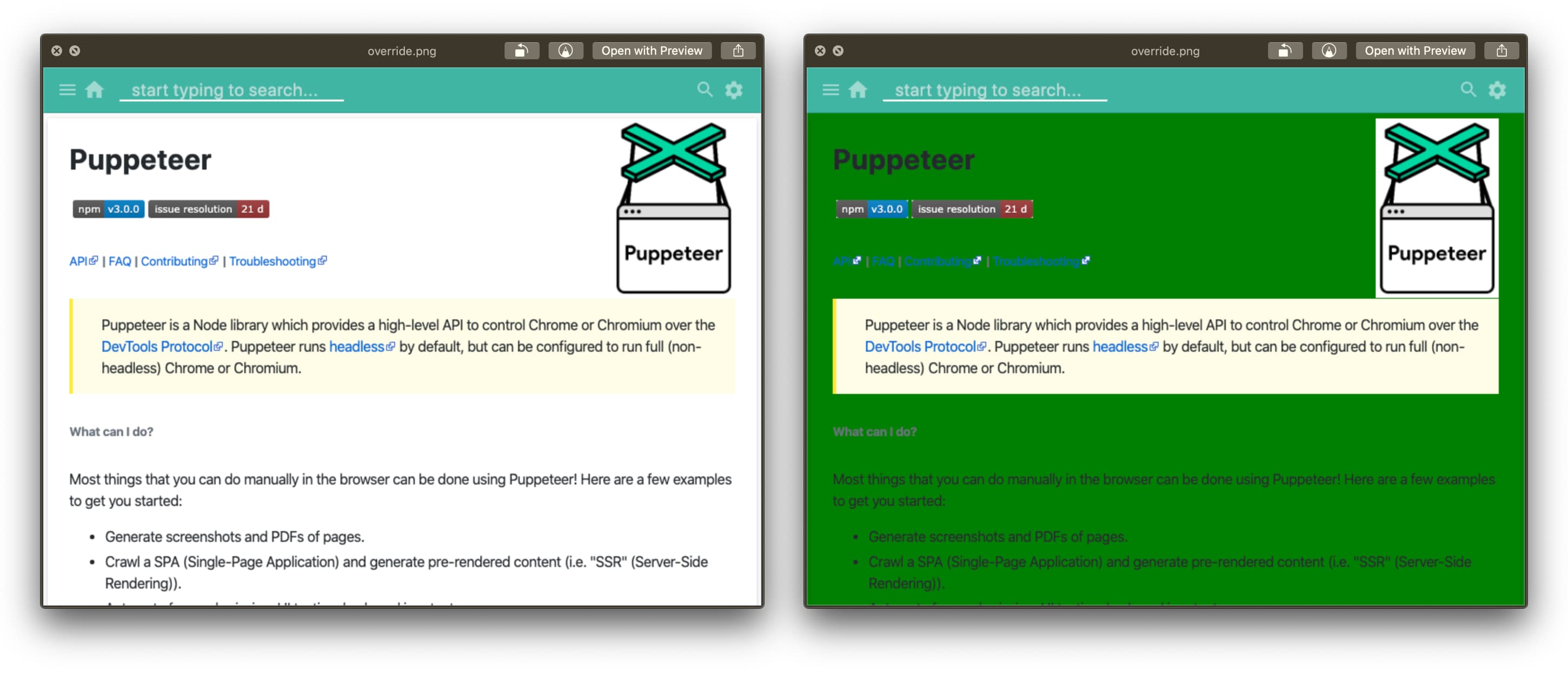 Puppeteer comparison before and after request interception