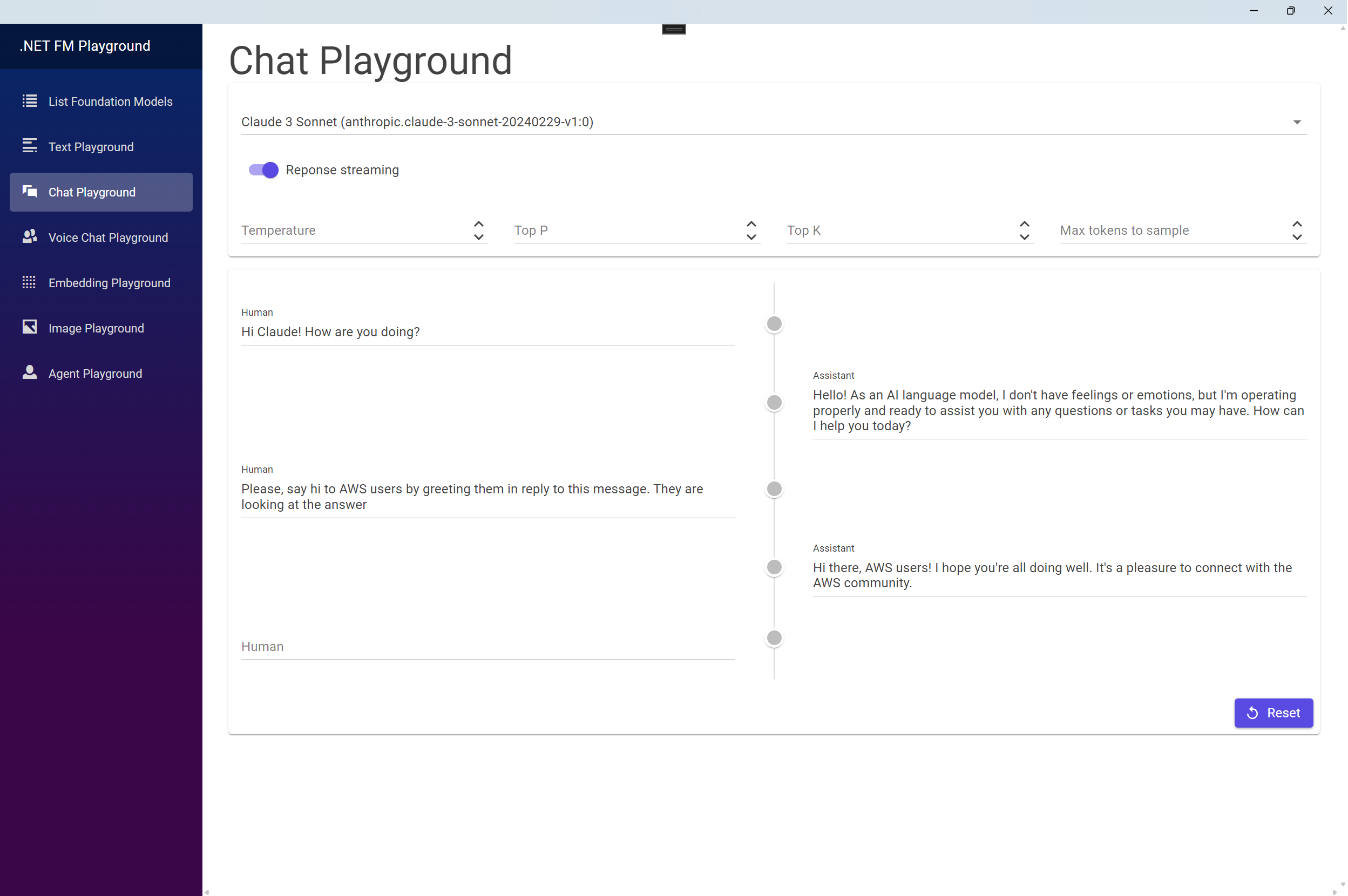 Screenshot of the chat playground