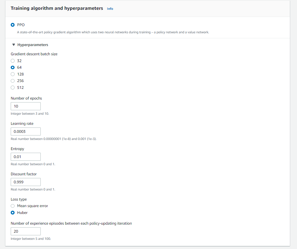 Training algorithm and hyperparameters