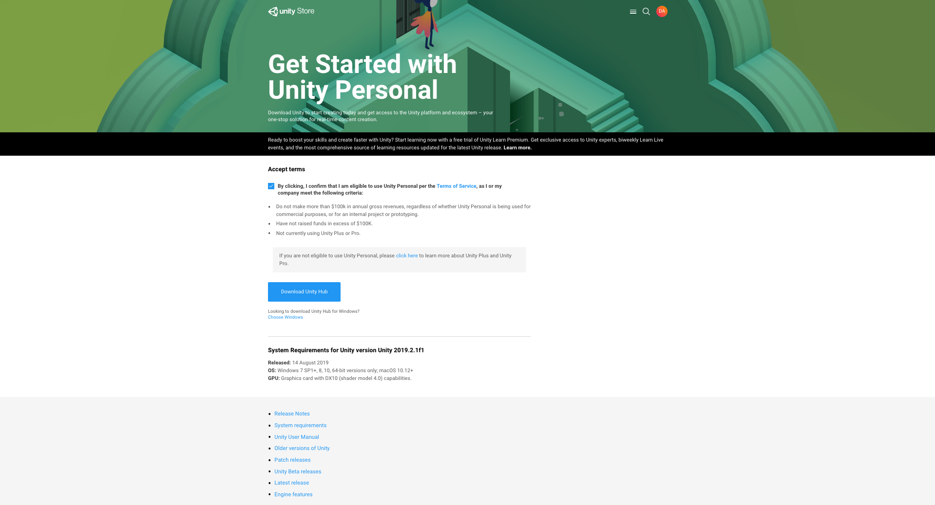 Unity hub download screen