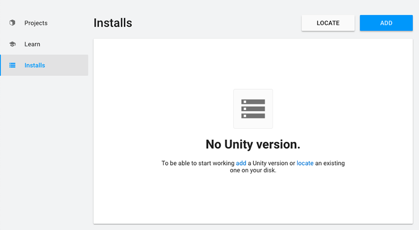 Unity hub install screen