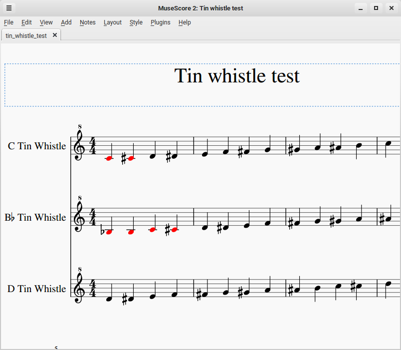 Diagram of tin whistle score before applying tabs