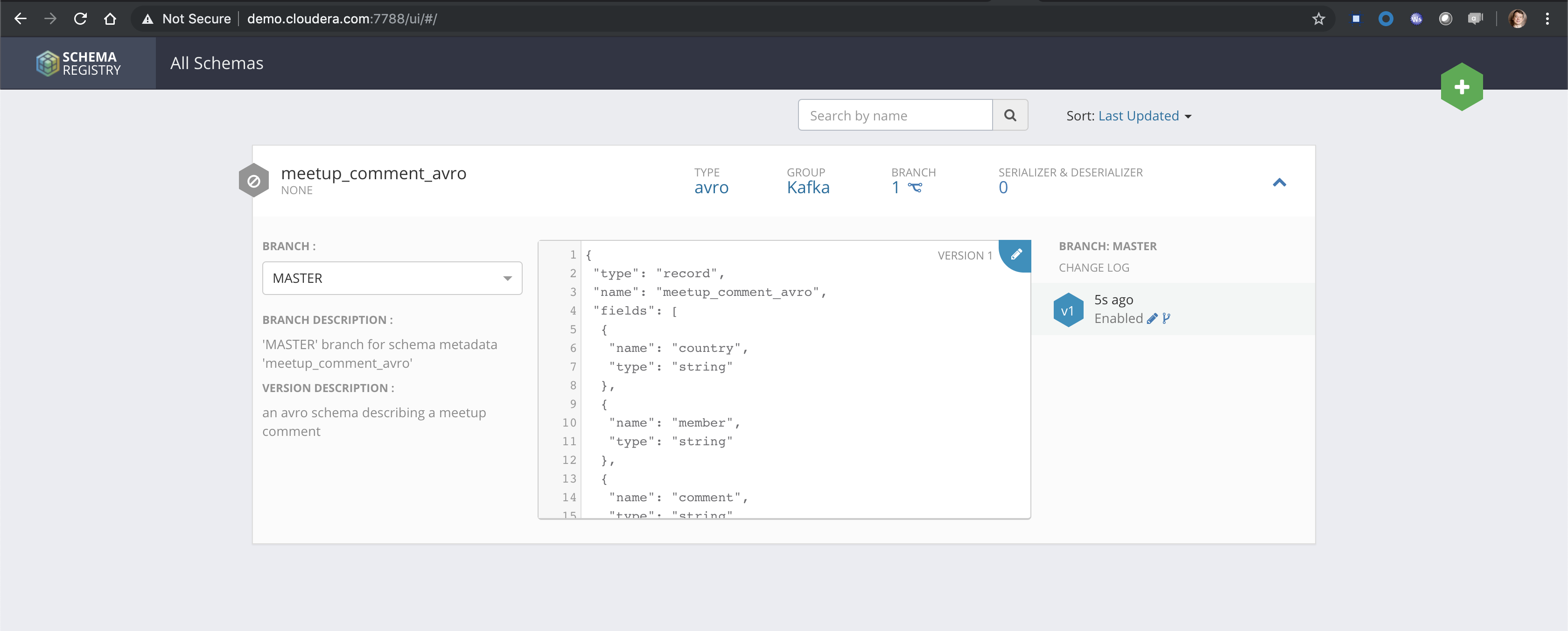 Avro schema versioned