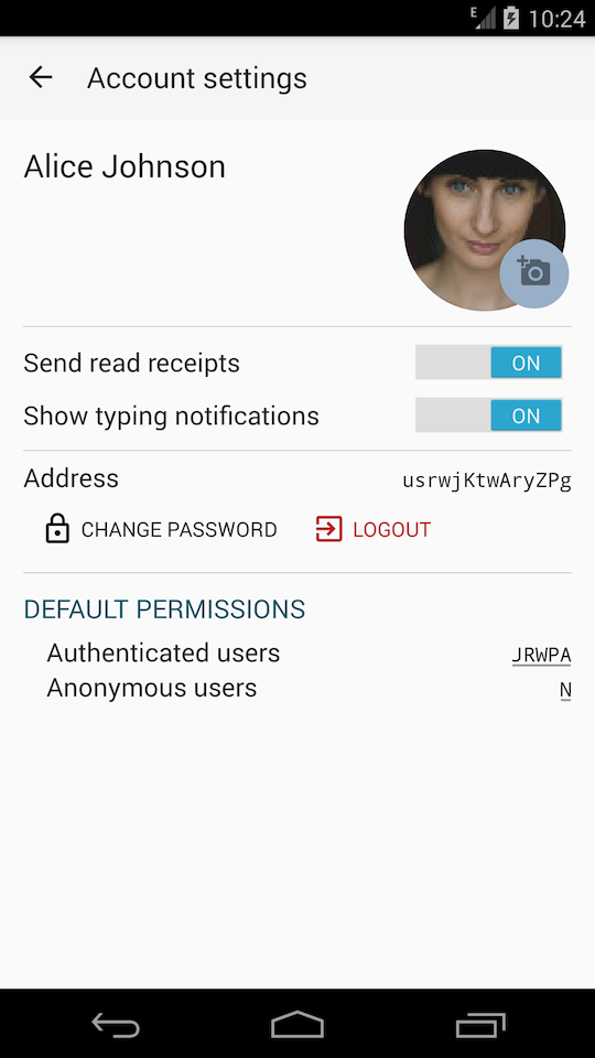 App screenshot - account info