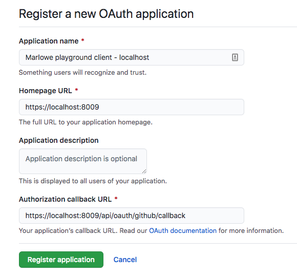 New OAuth application