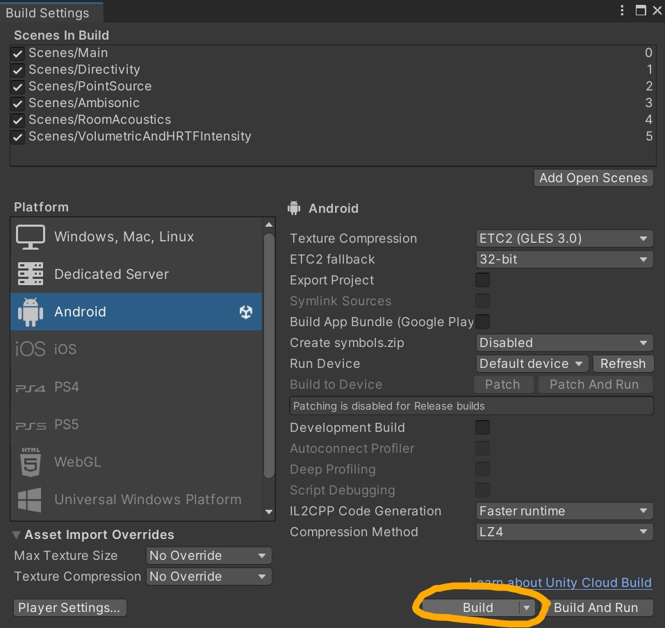 image Unity Build Settings - Android