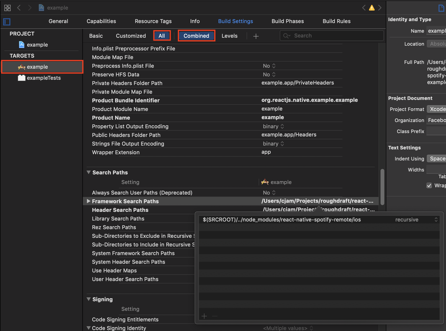 iOS Framework Search paths