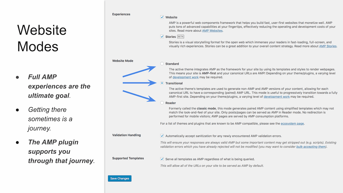 Switch from Reader mode to Transitional or Standard mode in AMP settings screen. You may need to disable the admin bar in AMP if your theme has a larger amount of CSS.