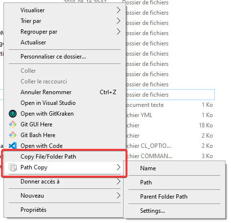 The Path Copy Copy contextual menu items