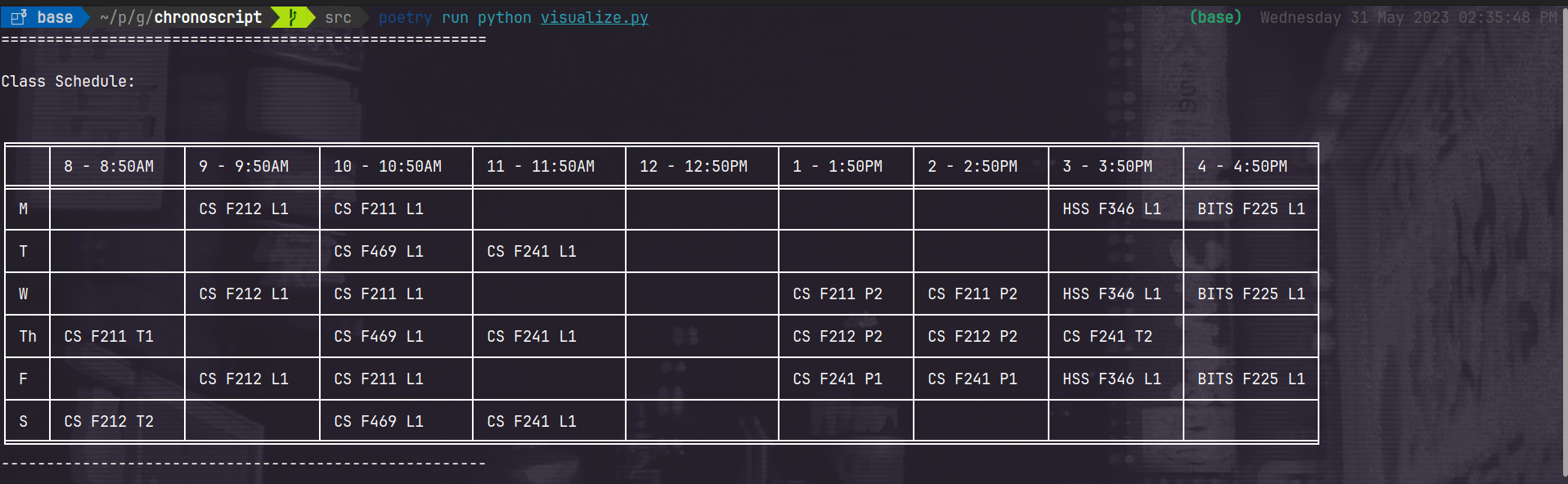 class sched