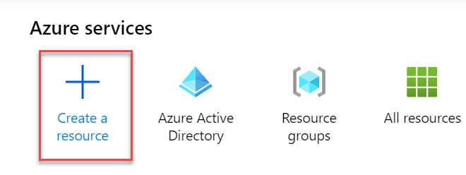 A portion of the Azure Portal home screen is displayed with the + Create a resource tile highlighted.