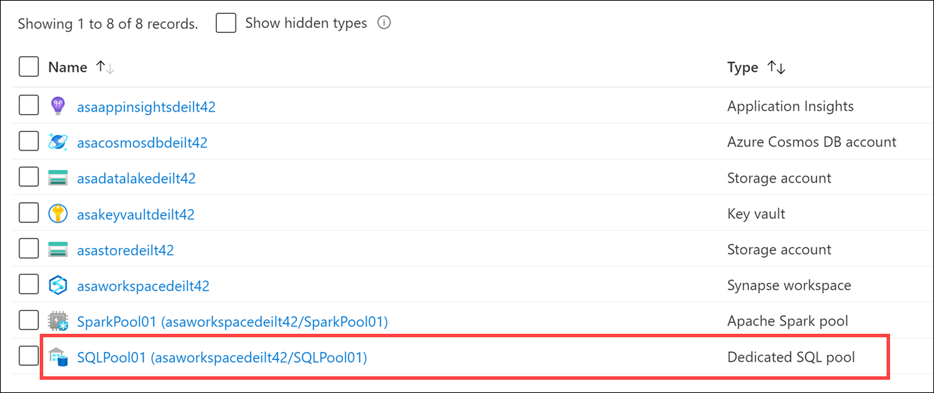 The SQL pool is highlighted.