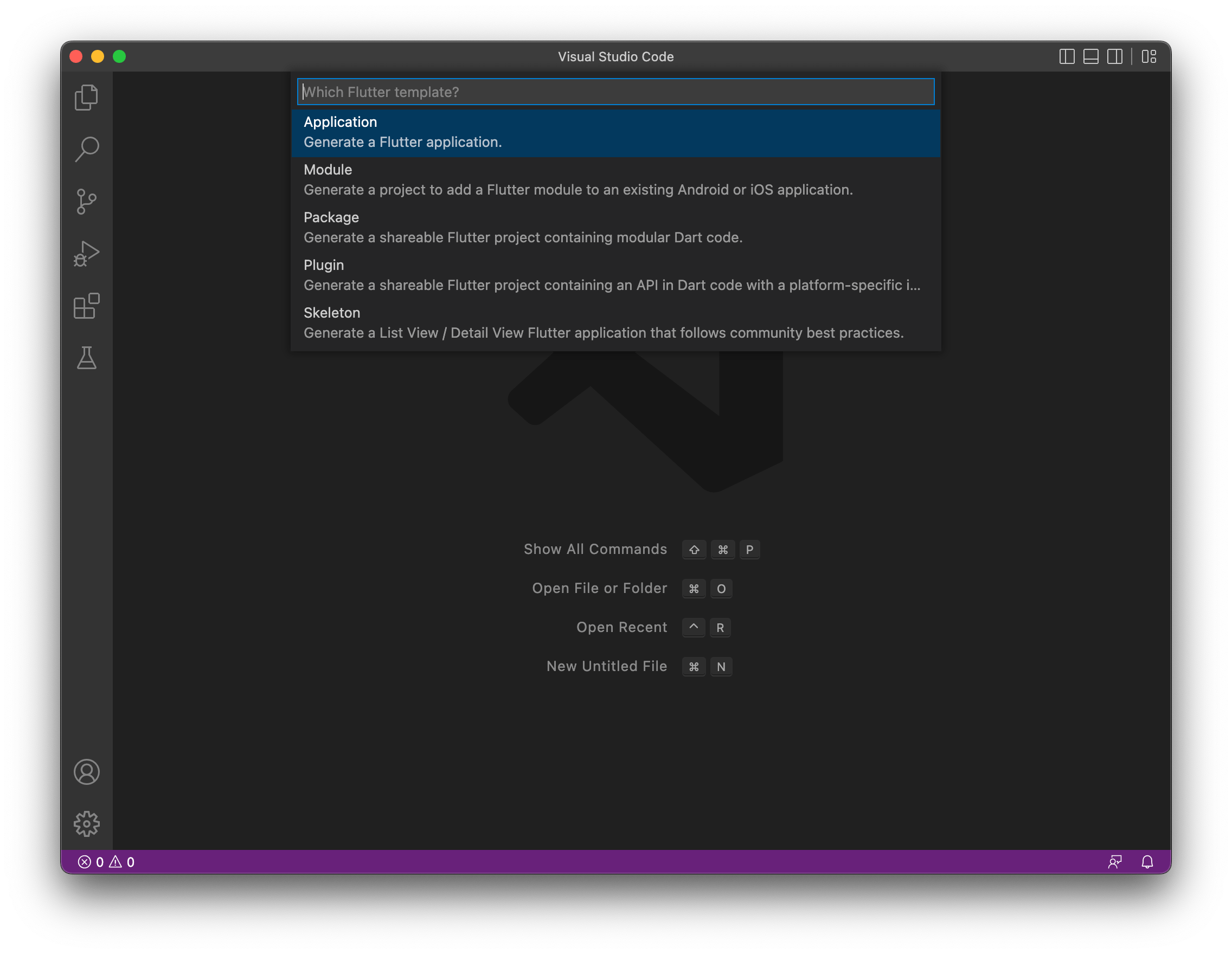 Select application themplate