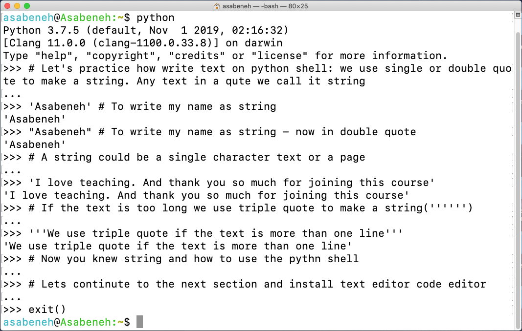 Writing String on python shell