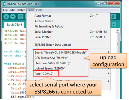 configuration of serial upload