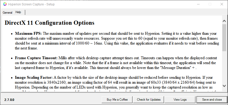 Setup Window Help Tab