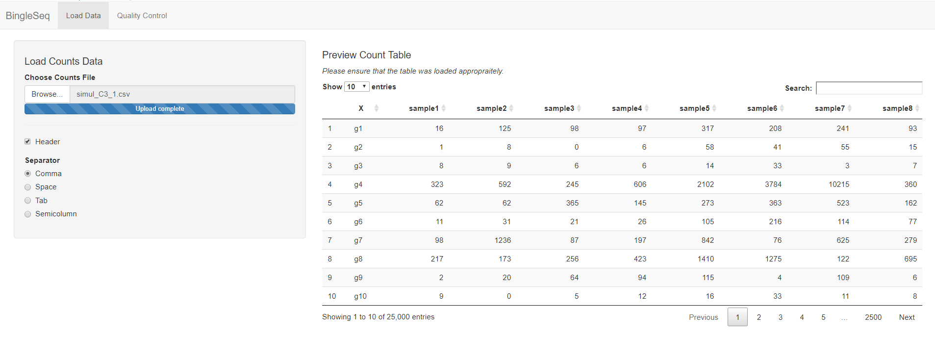 BingleSeq Bulk RNA-Seq Load Data