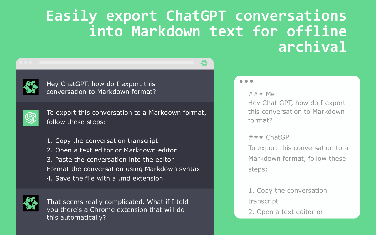 Easily export ChatGPT conversations into markdown text for offline archival