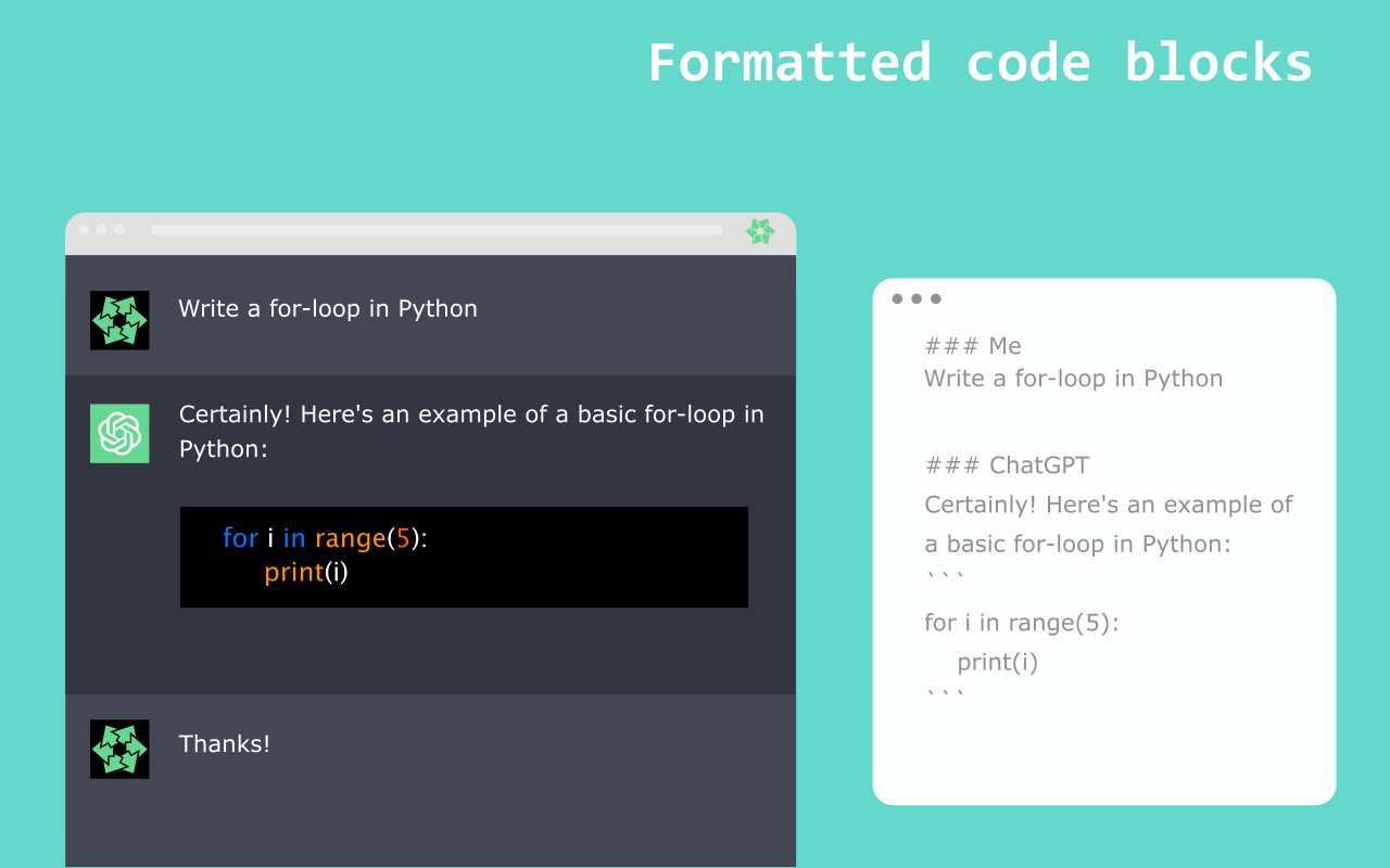 Formatted code blocks