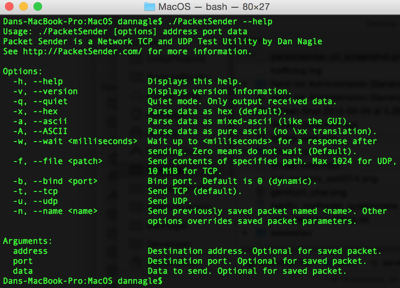 Packet Sender CLI screenshot