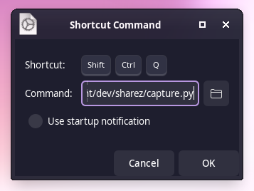 Example keyboard shortcut in XFCE