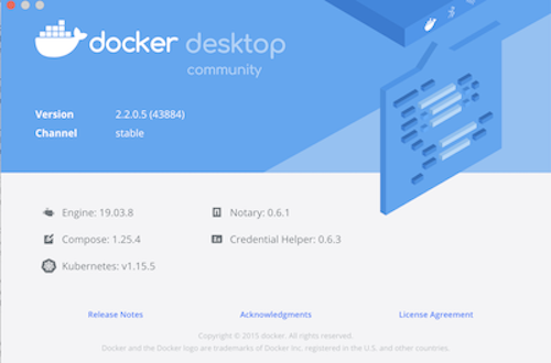 The Docker Desktop About window print