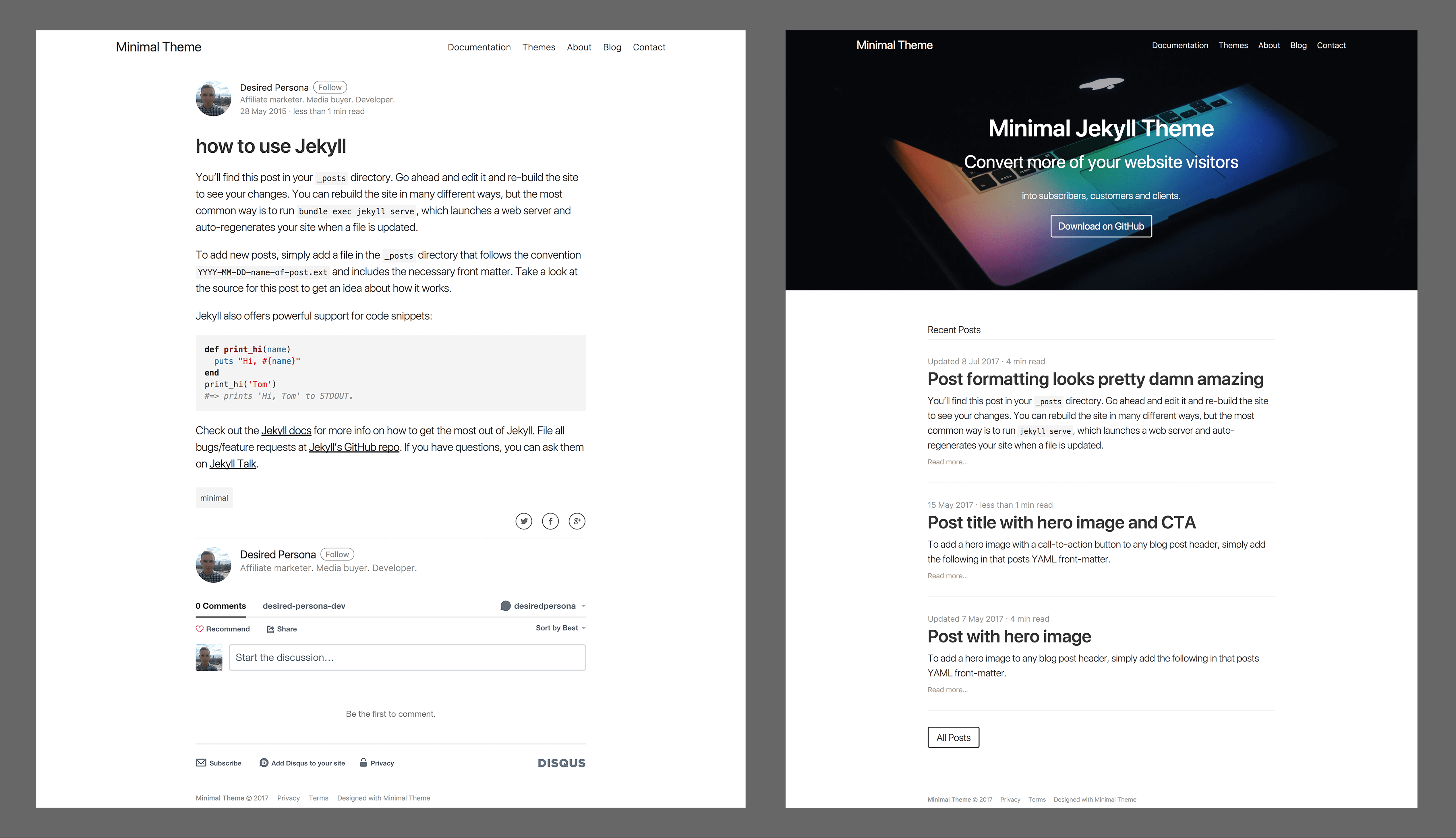 Minimal Jekyll Theme - homepage layout