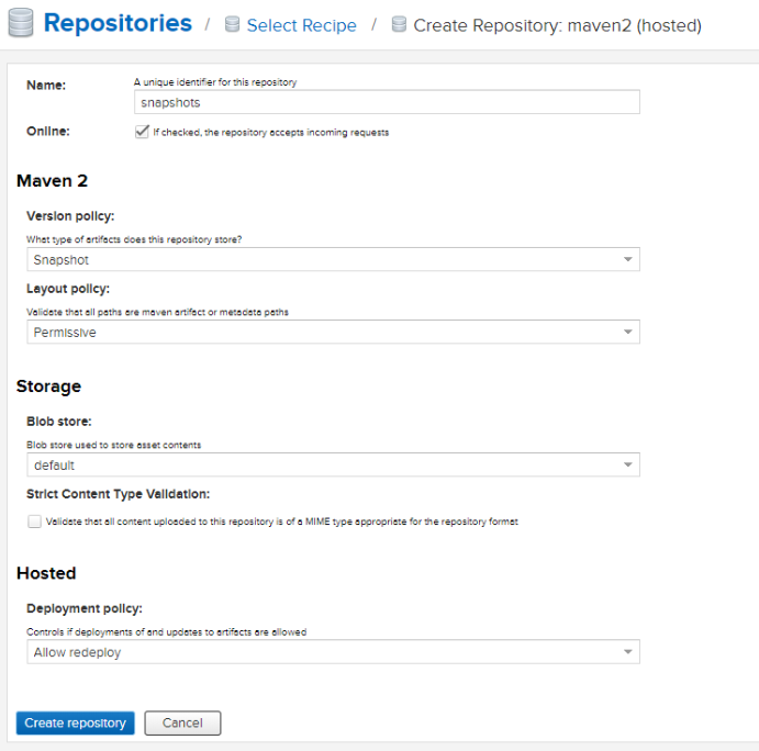 nexus create repository form