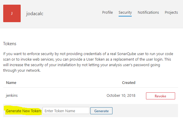 sonarqube token